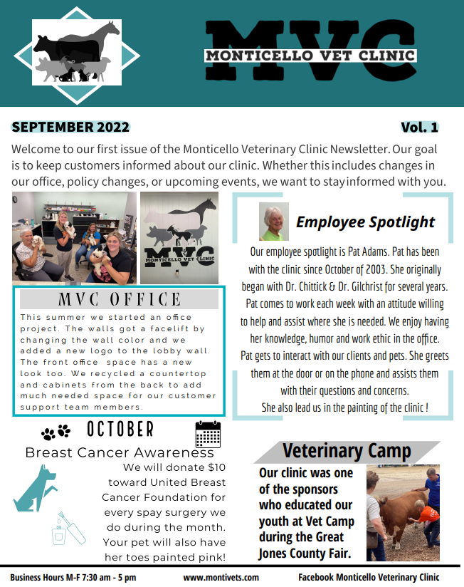 September 2022 Newsletter Monticello Veterinary Clinic